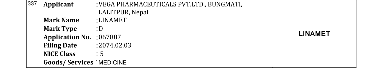 Original bulletin entry for LINAMET