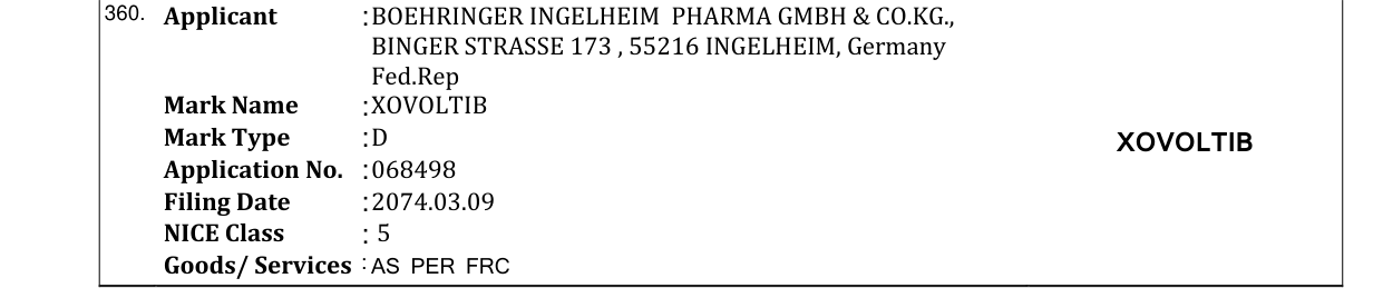 Original bulletin entry for XOVOLTIB