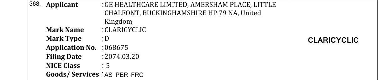 Original bulletin entry for CLARICYCLIC