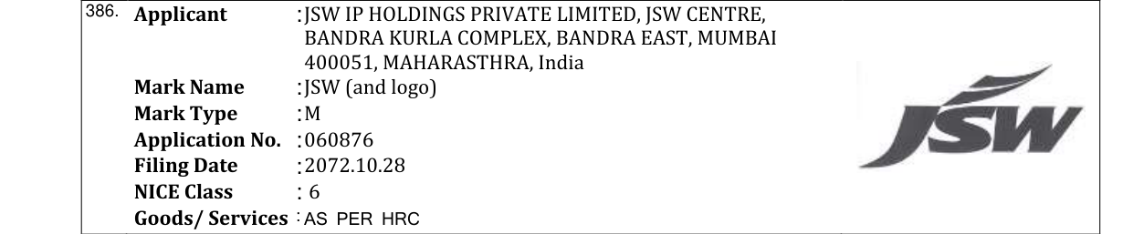 Original bulletin entry for JSW (and logo)