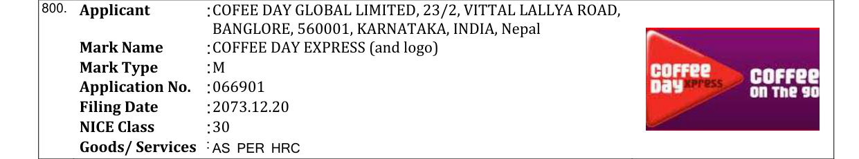 Original bulletin entry for COFFEE DAY EXPRESS (and logo)