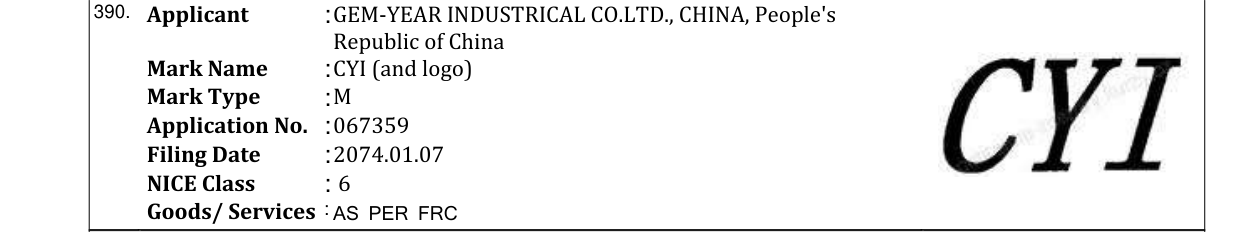 Original bulletin entry for CYI (and logo)
