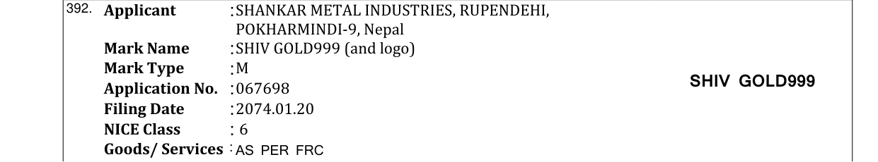 Original bulletin entry for SHIV GOLD999 (and logo)