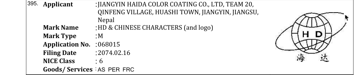 Original bulletin entry for HD & CHINESE CHARACTERS (and logo)
