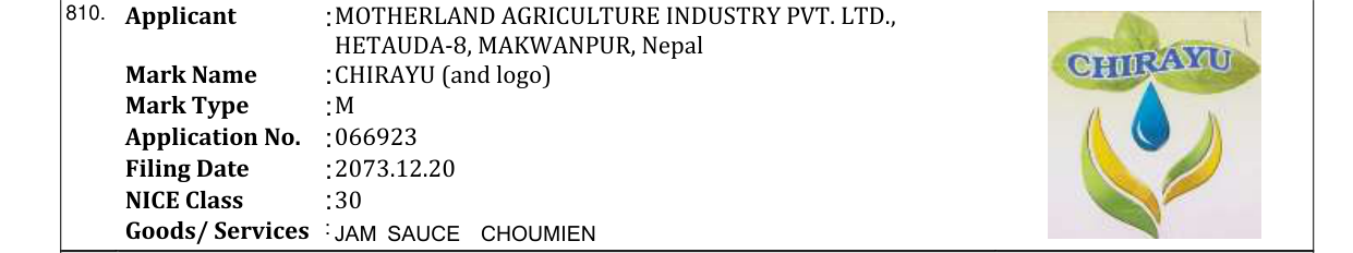 Original bulletin entry for CHIRAYU (and logo)