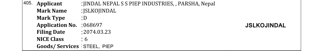 Original bulletin entry for JSLKOJINDAL
