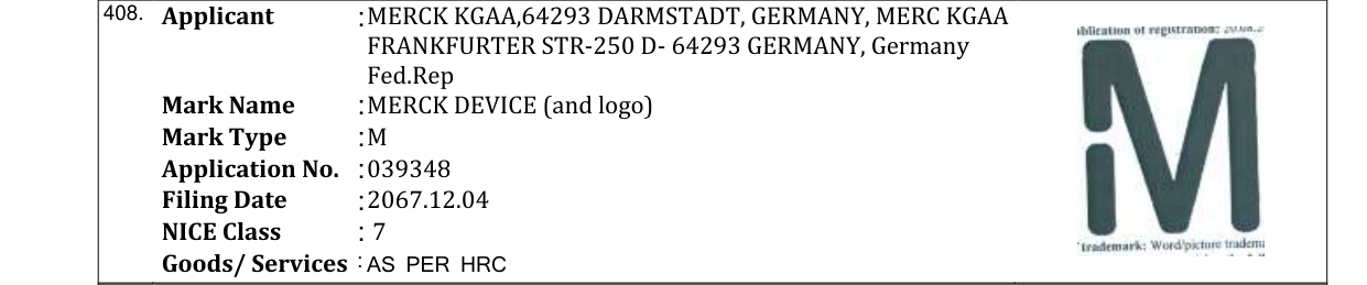 Original bulletin entry for MERCK DEVICE (and logo)