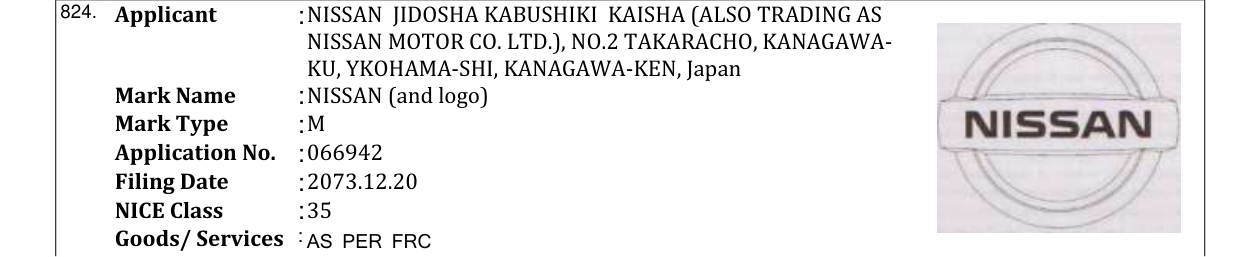 Original bulletin entry for NISSAN (and logo)