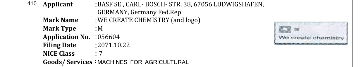 Original bulletin entry for WE CREATE CHEMISTRY (and logo)