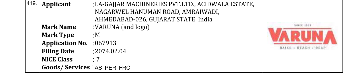 Original bulletin entry for VARUNA (and logo)