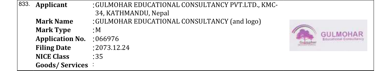 Original bulletin entry for GULMOHAR EDUCATIONAL CONSULTANCY (and logo)
