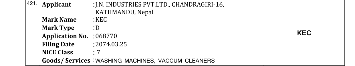 Original bulletin entry for KEC