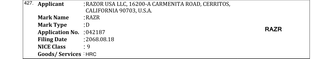 Original bulletin entry for RAZR