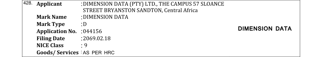 Original bulletin entry for DIMENSION DATA
