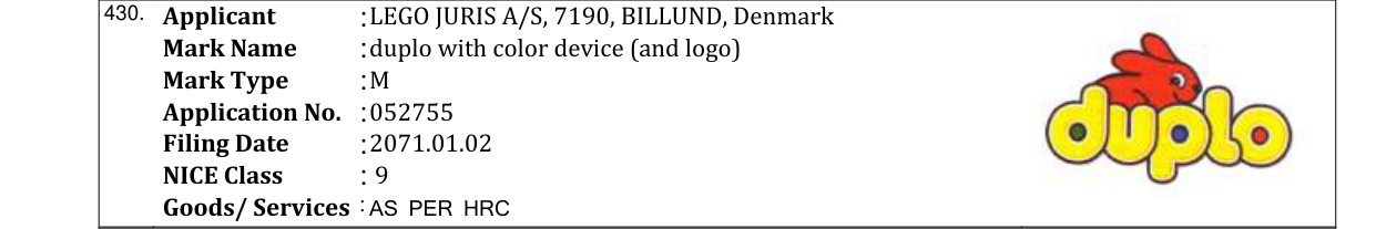 Original bulletin entry for duplo with color device (and logo)