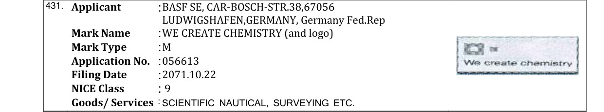 Original bulletin entry for WE CREATE CHEMISTRY (and logo)