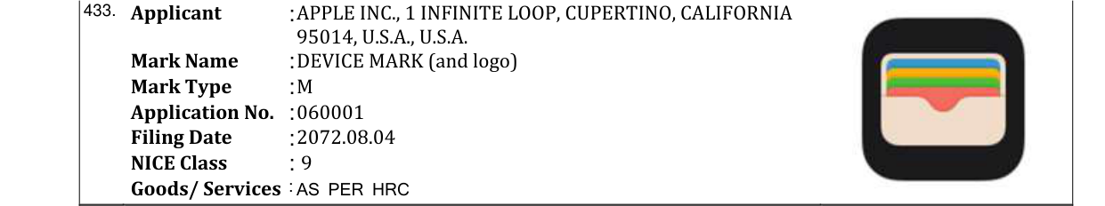 Original bulletin entry for DEVICE MARK (and logo)
