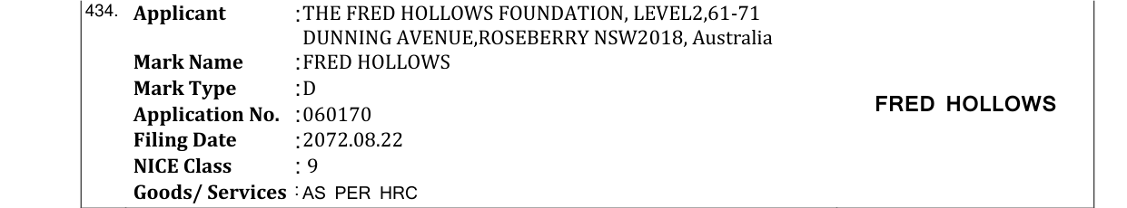 Original bulletin entry for FRED HOLLOWS