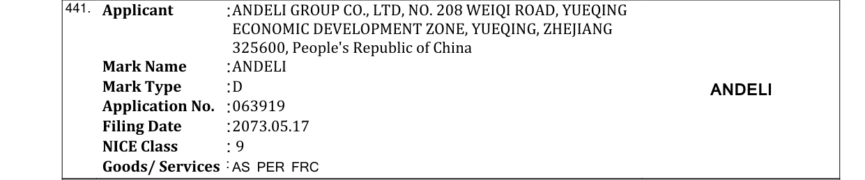 Original bulletin entry for ANDELI