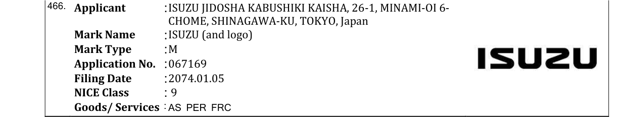 Original bulletin entry for ISUZU (and logo)