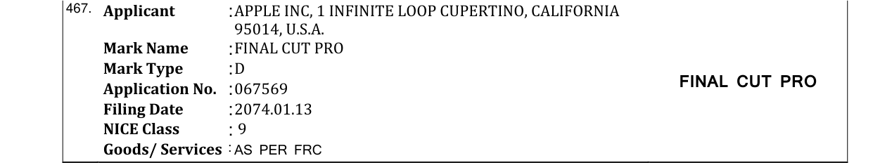 Original bulletin entry for FINAL CUT PRO