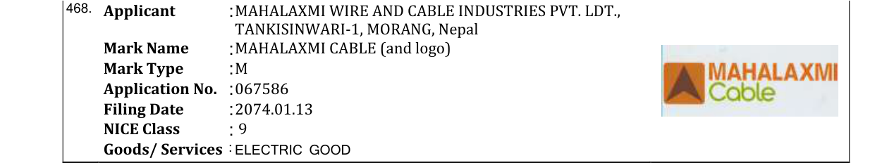Original bulletin entry for MAHALAXMI CABLE (and logo)