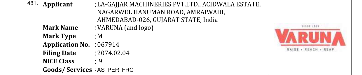 Original bulletin entry for VARUNA (and logo)