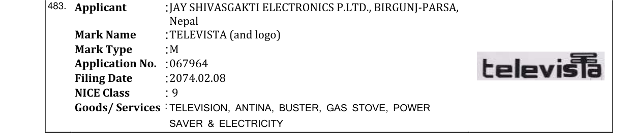 Original bulletin entry for TELEVISTA (and logo)