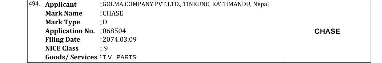 Original bulletin entry for CHASE