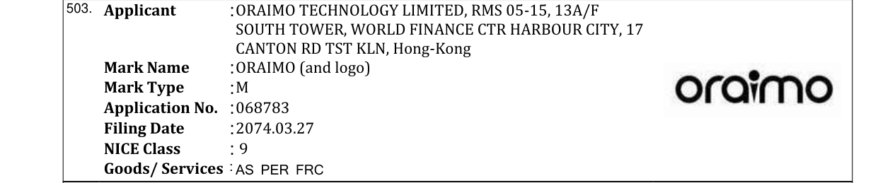 Original bulletin entry for ORAIMO (and logo)