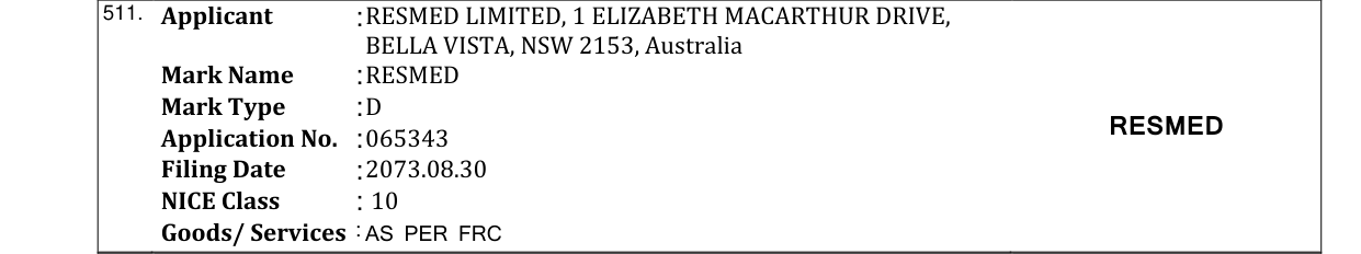 Original bulletin entry for RESMED