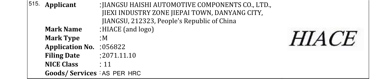 Original bulletin entry for HIACE (and logo)
