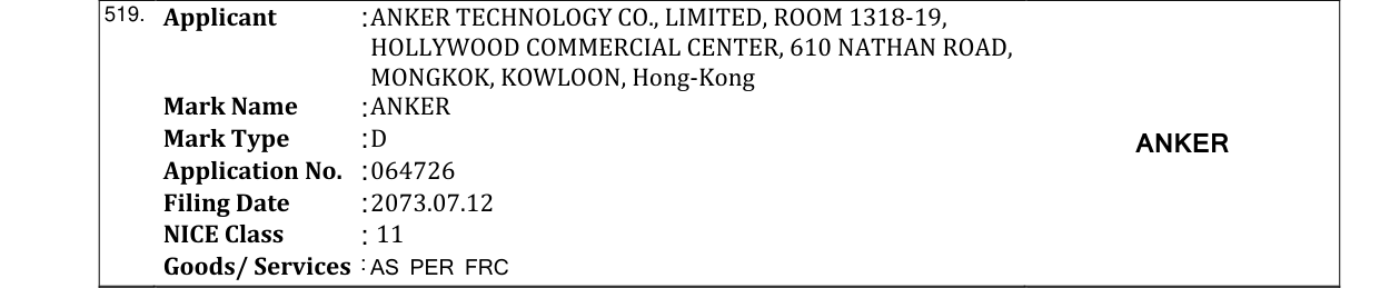 Original bulletin entry for ANKER
