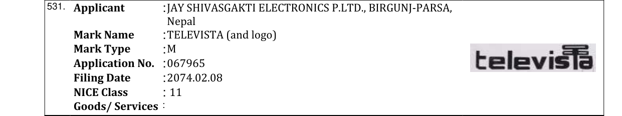 Original bulletin entry for TELEVISTA (and logo)