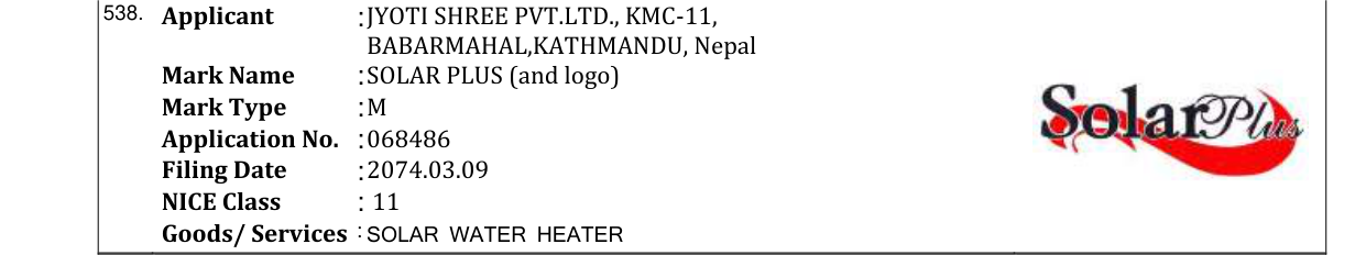 Original bulletin entry for SOLAR PLUS (and logo)