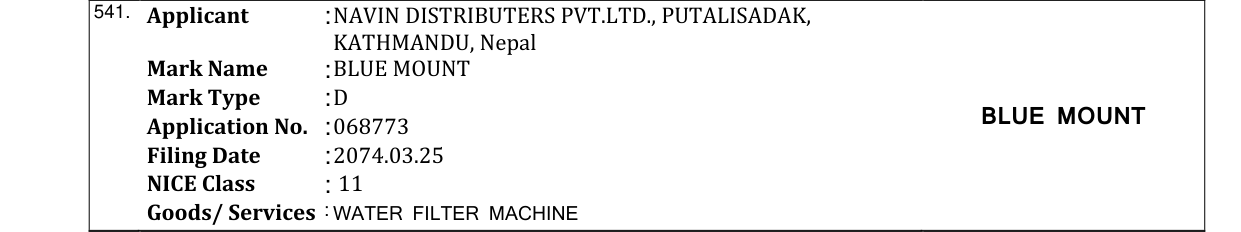Original bulletin entry for BLUE MOUNT