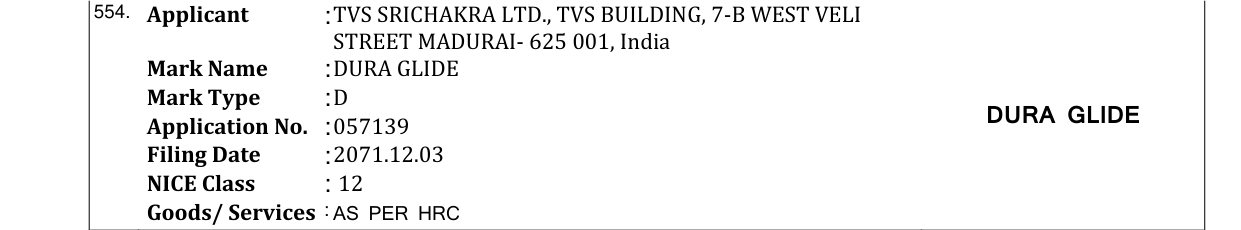Original bulletin entry for DURA GLIDE