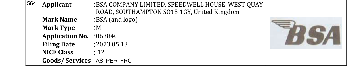 Original bulletin entry for BSA (and logo)