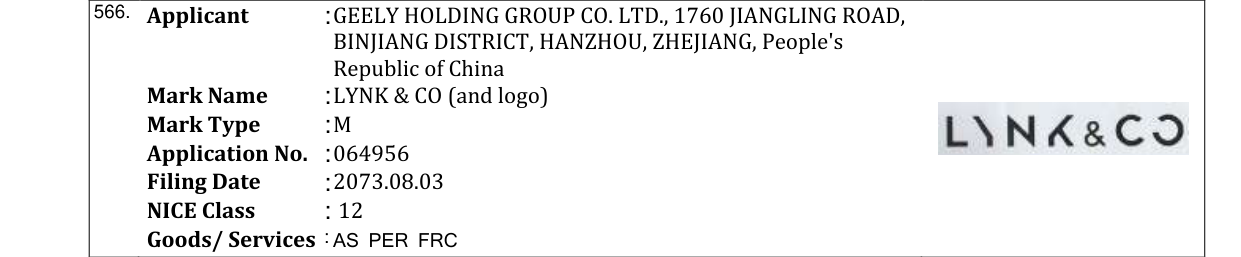 Original bulletin entry for LYNK & CO (and logo)