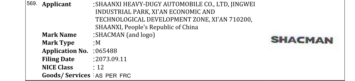 Original bulletin entry for SHACMAN (and logo)