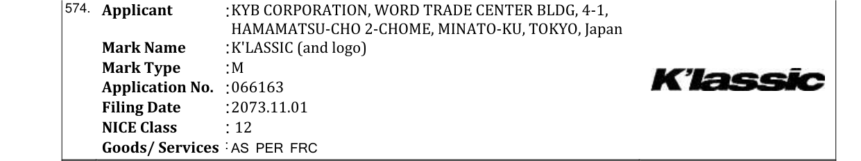 Original bulletin entry for K'LASSIC (and logo)
