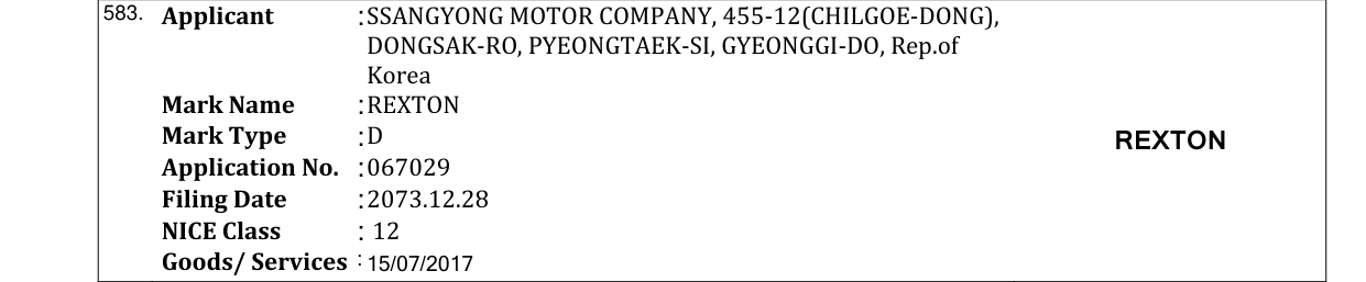 Original bulletin entry for REXTON