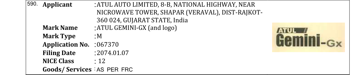 Original bulletin entry for ATUL GEMINI-GX (and logo)