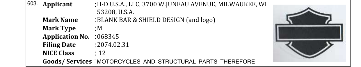 Original bulletin entry for BLANK BAR & SHIELD DESIGN (and logo)