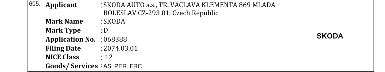 Original bulletin entry for SKODA