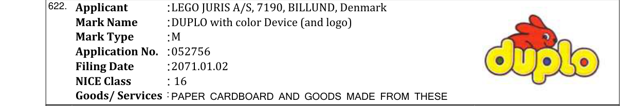 Original bulletin entry for DUPLO with color Device (and logo)