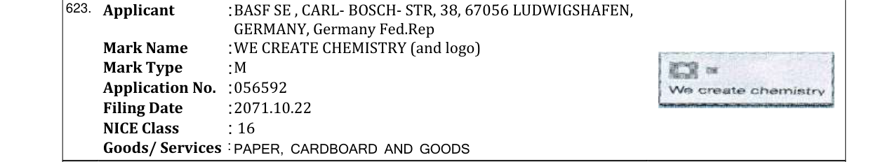 Original bulletin entry for WE CREATE CHEMISTRY (and logo)