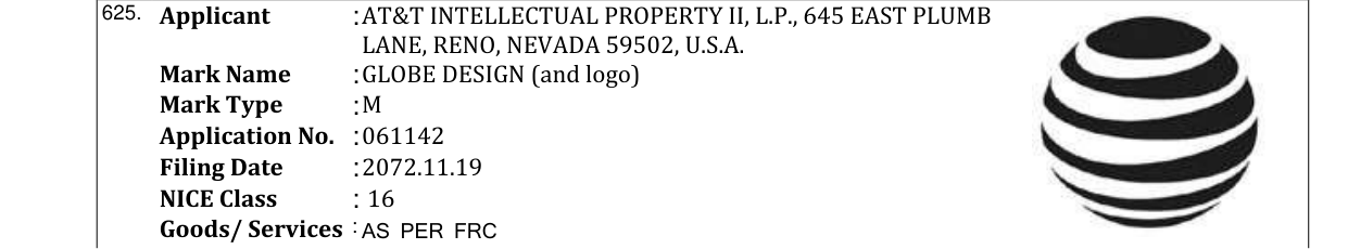 Original bulletin entry for GLOBE DESIGN (and logo)