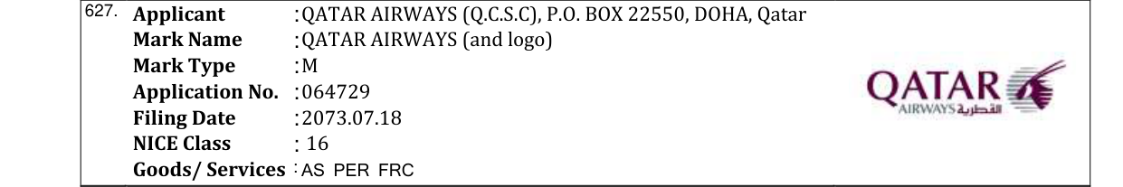 Original bulletin entry for QATAR AIRWAYS (and logo)