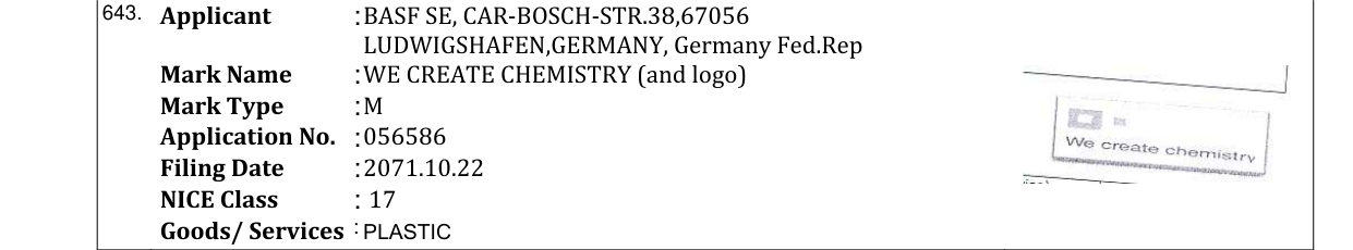 Original bulletin entry for WE CREATE CHEMISTRY (and logo)